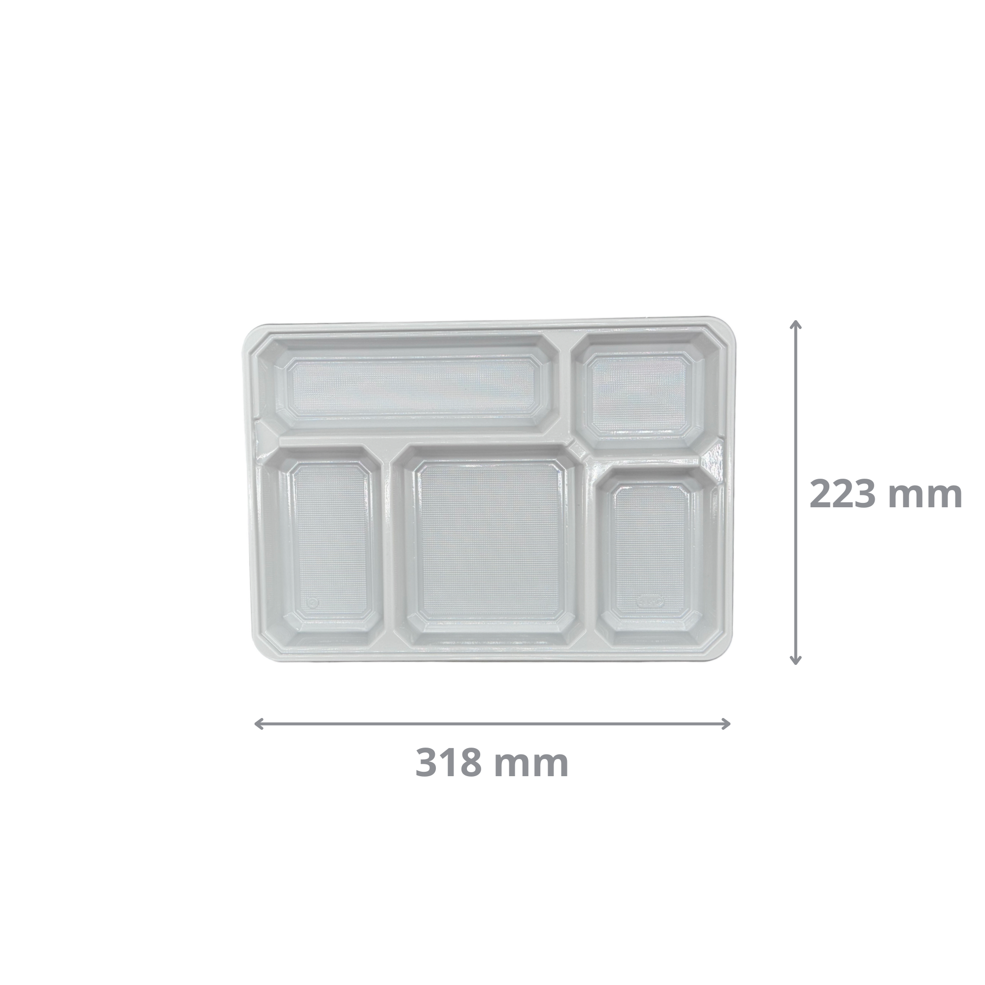 Plateau repas 5 compartiments blanc éco 318+34x223 mm